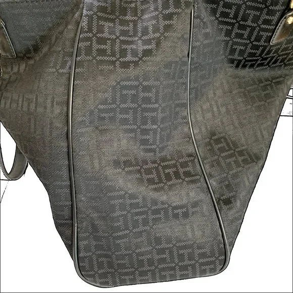 Tommy Hilfiger, Large, Black, T H Motif, Cloth Tote, Chain Handle - Picture 11 of 16